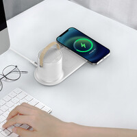 Фото товара Настольная беспроводная (15W) зарядная станция "Smart Home" с bluetooth колонкой-лампой