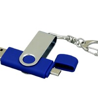 Фото товара Флешка с  поворотным механизмом, c дополнительным разъемом Micro USB, 16 Гб, синий