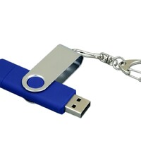 Фото товара Флешка с  поворотным механизмом, c дополнительным разъемом Micro USB, 16 Гб, синий