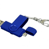 Фото товара Флешка с поворотным механизмом, c дополнительным разъемом Micro USB, 16 Гб, синий