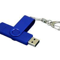 Фото товара Флешка с поворотным механизмом, c дополнительным разъемом Micro USB, 16 Гб, синий
