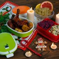 Фото товара Герметичный ланч-бокс «Foody» с двумя секциями, 650мл, красный