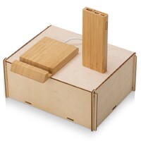 Фото товара Подарочный набор с БЗУ и внешним аккумулятором «Bamboo Set», натуральный