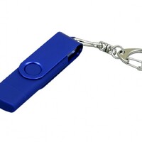 Фото товара Флешка с поворотным механизмом, c дополнительным разъемом Micro USB, 16 Гб, синий